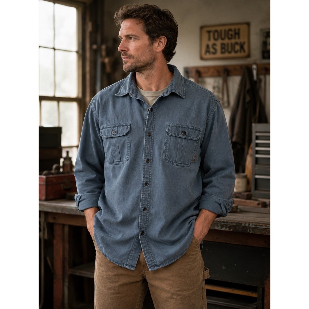 Legendary Hunting Outfitter Tough As Buck Work Shirt XL Cotton Lyocell Blue‎